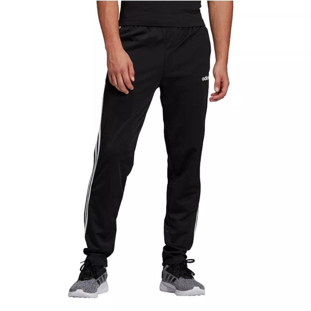 Adidas Men’s L Black Essentials 3-Stripes Pants Secure Pockets Tapered Joggers